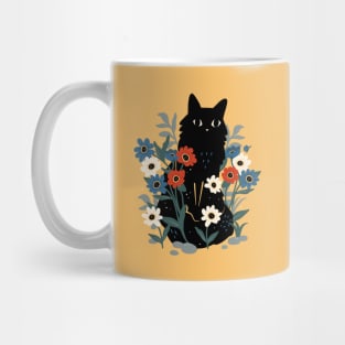 Cute black cat in the garden Mug